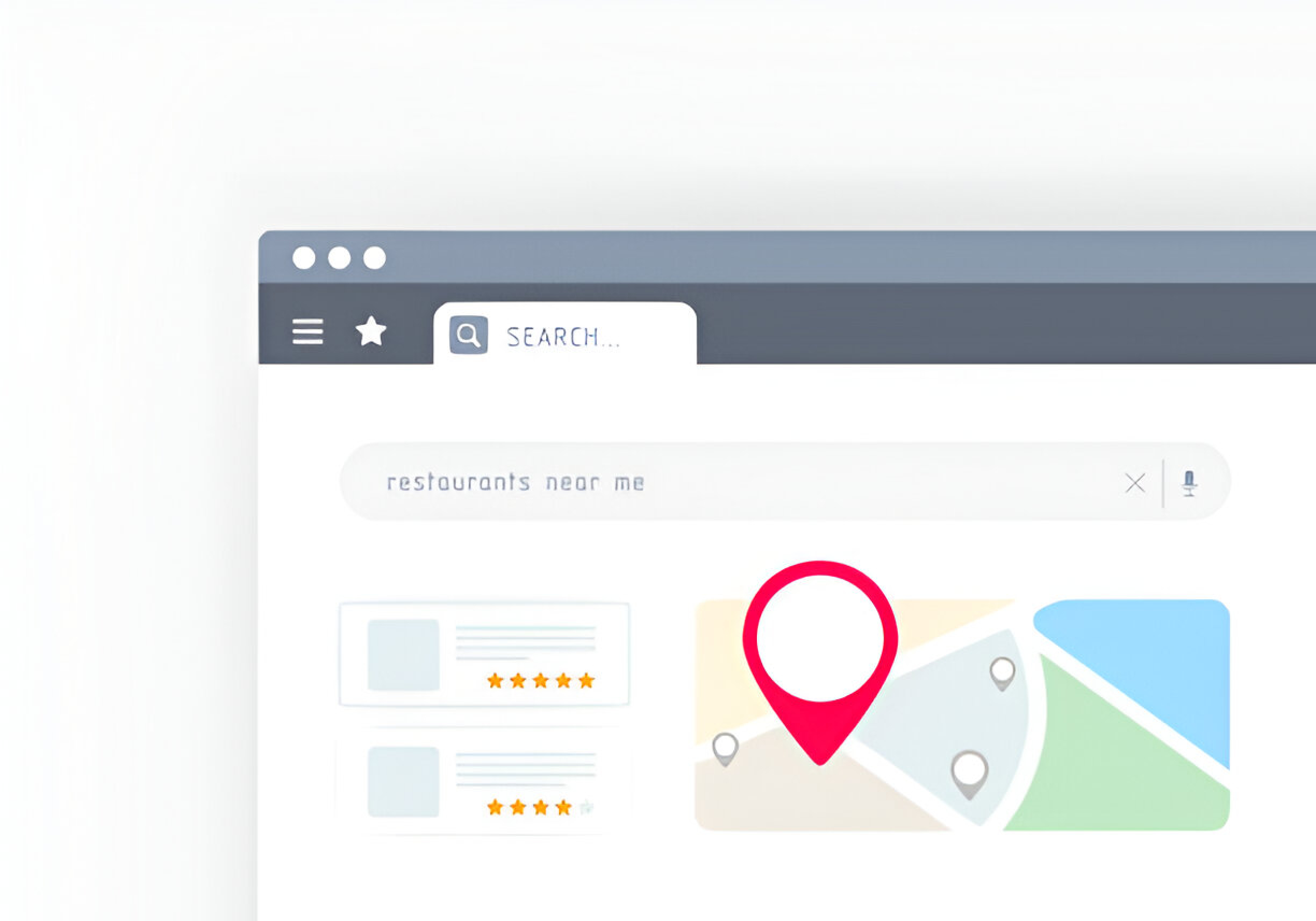 Illustration representing local SEO strategies, featuring a map, location pins, and digital marketing icons, showcasing expertise in improving local search rankings for businesses.