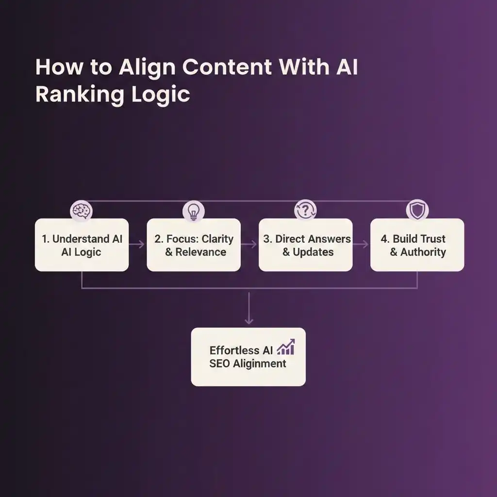Flowchart showing how to align content with AI-powered search engines logic-hackandgrow