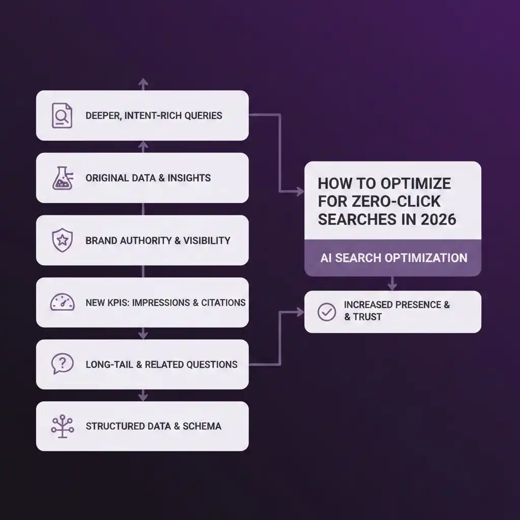 Flowchart explaining how to optimize for zero-click searches in 2026