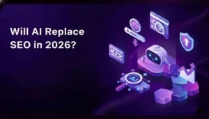 Illustration questioning will AI replace SEO with AI tools and future search concepts-hackandgrow