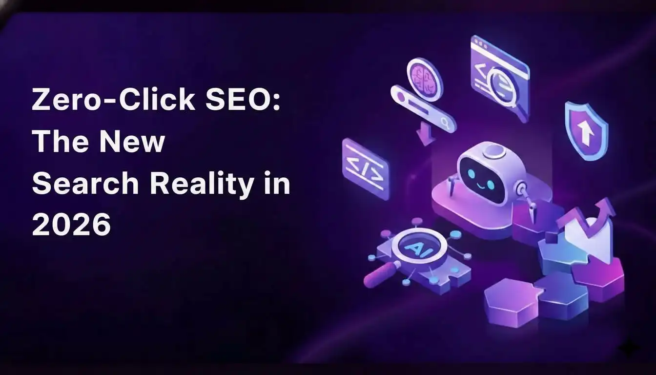 Zero-Click SEO visual representing the new search reality in 2026, where AI-powered search answers replace traditional clicks and drive brand visibility