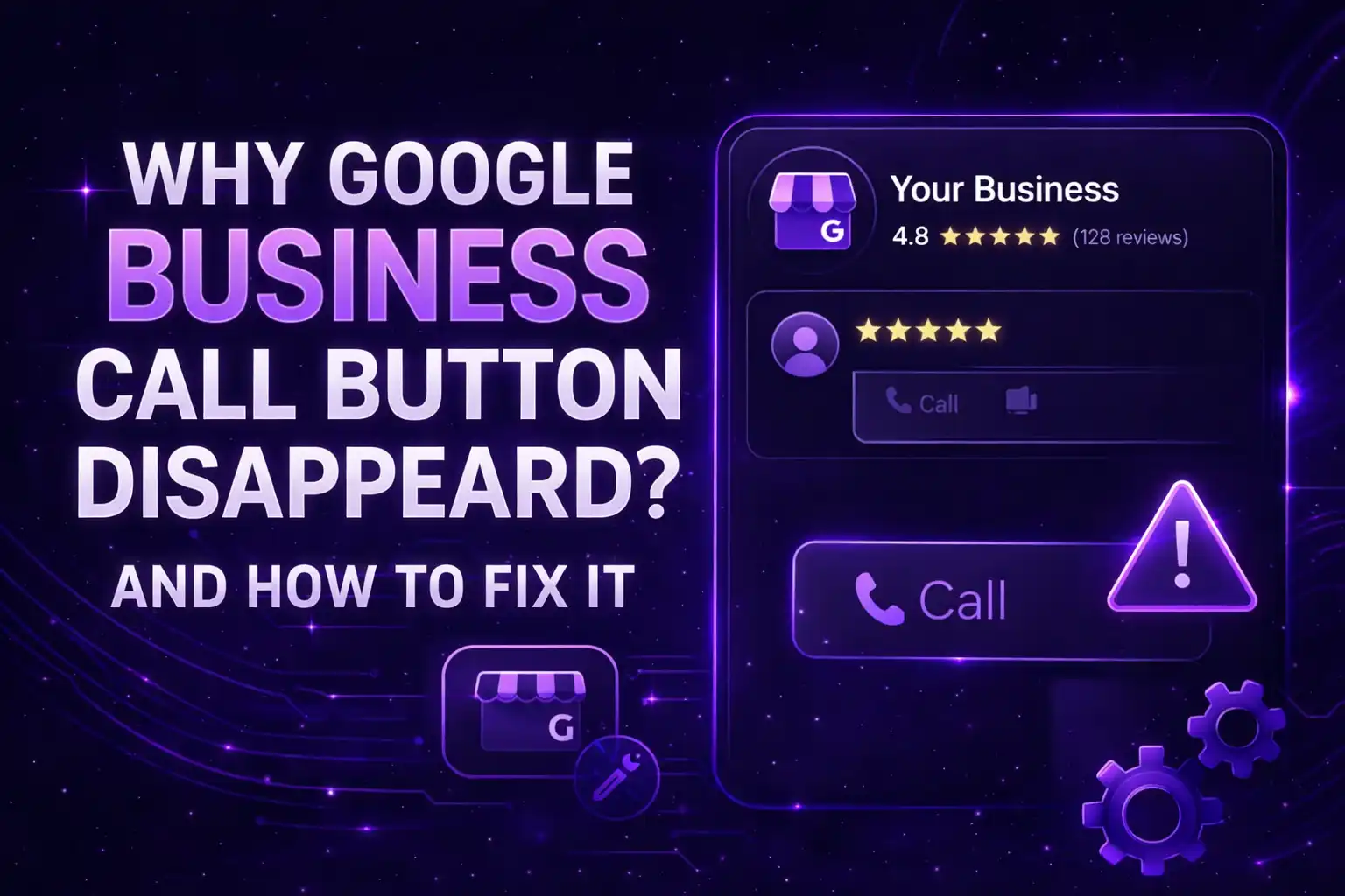 AI-powered Google Business Profile review replies interface showing automated responses, star ratings, and customer feedback with a modern purple digital design.