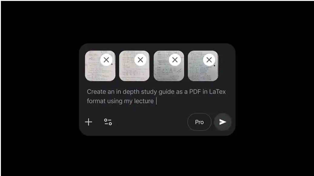 Gemini file generation interface creating a detailed study guide PDF from lecture notes with uploaded images