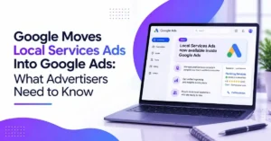 Google Local Services Ads integrated into Google Ads dashboard, highlighting the Local Services Ads migration, unified campaign management, reporting, and advertising features for businesses.