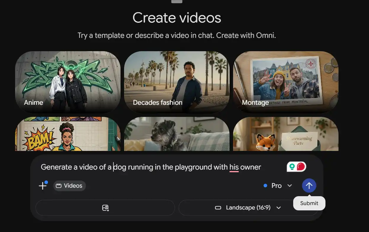Google Gemini Omni creating an AI-generated dog video from a natural language prompt inside the Gemini app