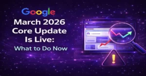 Google March 2026 core update is live what to do now guide with SEO performance graph by Hack and Grow
