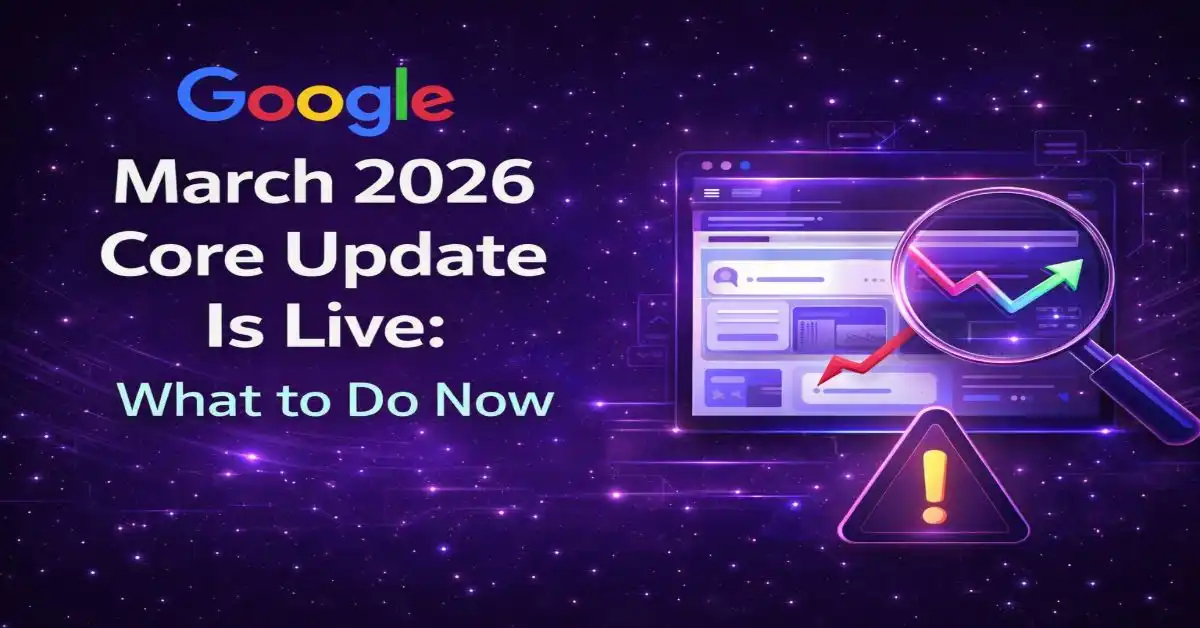 Google March 2026 core update is live what to do now guide with SEO performance graph by Hack and Grow