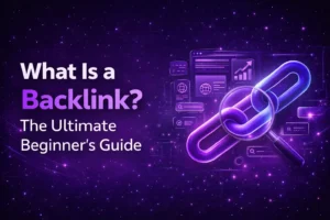 What is a backlink in SEO explained visually with chain links and search elements by Hack and Grow digital marketing experts